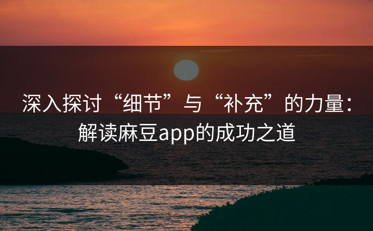 深入探讨“细节”与“补充”的力量：解读麻豆app的成功之道