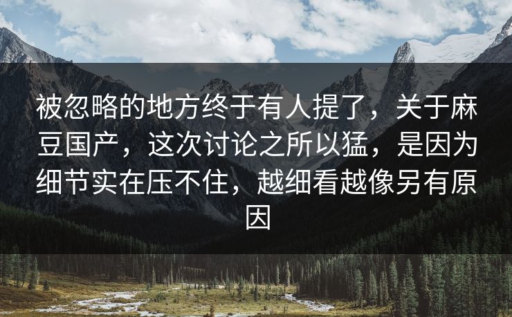 被忽略的地方终于有人提了，关于麻豆国产，这次讨论之所以猛，是因为细节实在压不住，越细看越像另有原因
