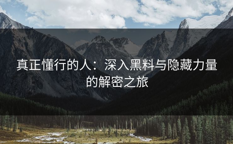 真正懂行的人:深入黑料与隐藏力量的解密之旅 真正懂行的人:深入黑料与隐藏力量的解密之旅