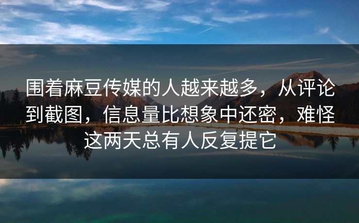 围着麻豆传媒的人越来越多，从评论到截图，信息量比想象中还密，难怪这两天总有人反复提它