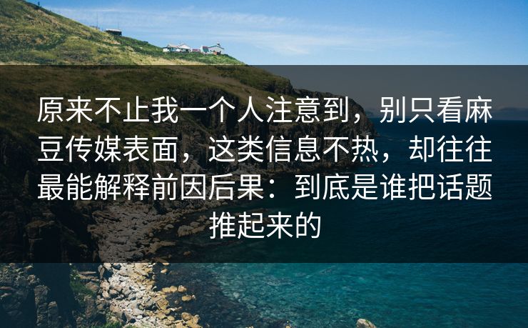 原来不止我一个人注意到，别只看麻豆传媒表面，这类信息不热，却往往最能解释前因后果：到底是谁把话题推起来的
